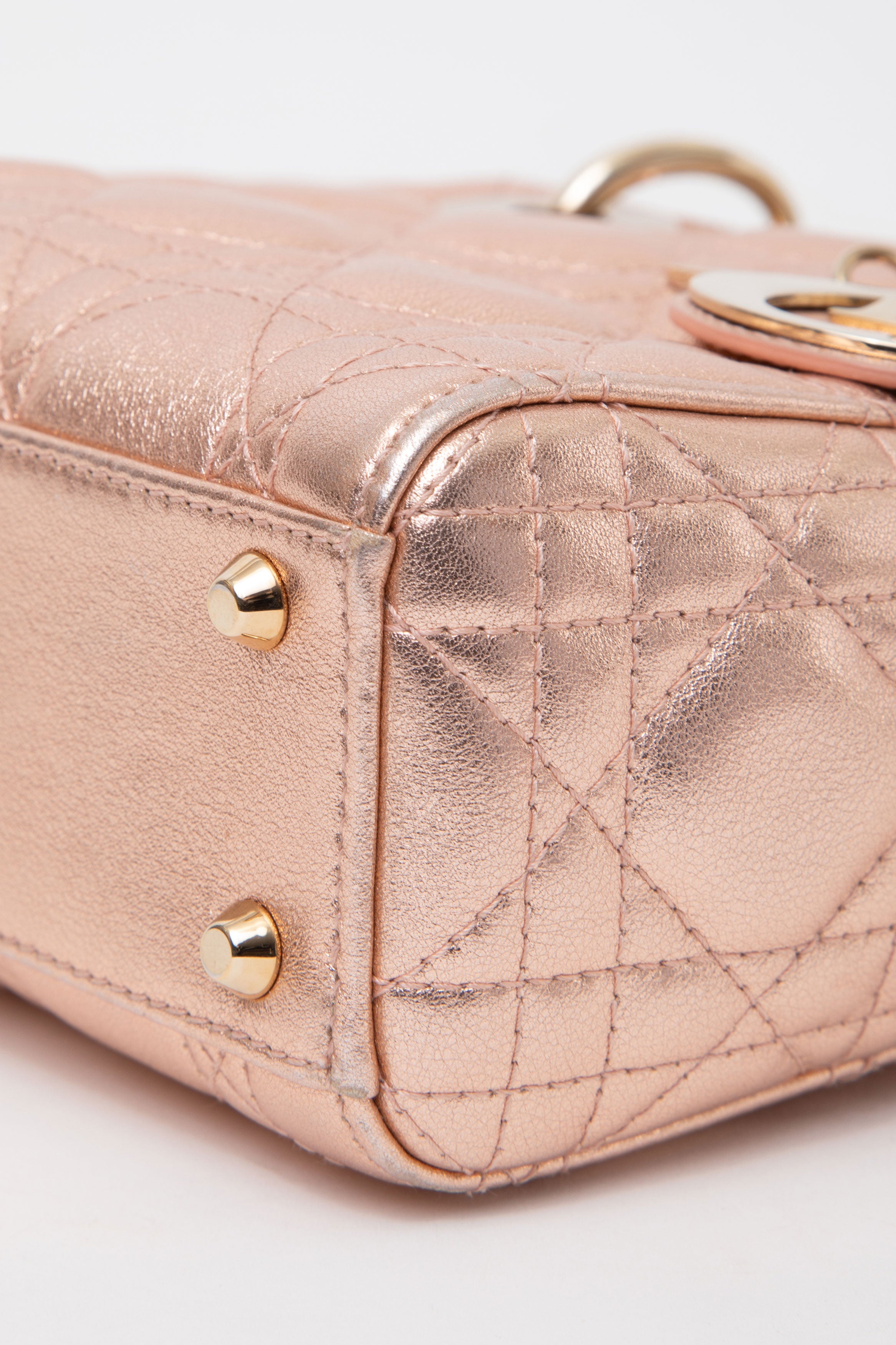 Christian Dior 2019 Pink Metallic Lambskin Mini Lady Dior Handbag