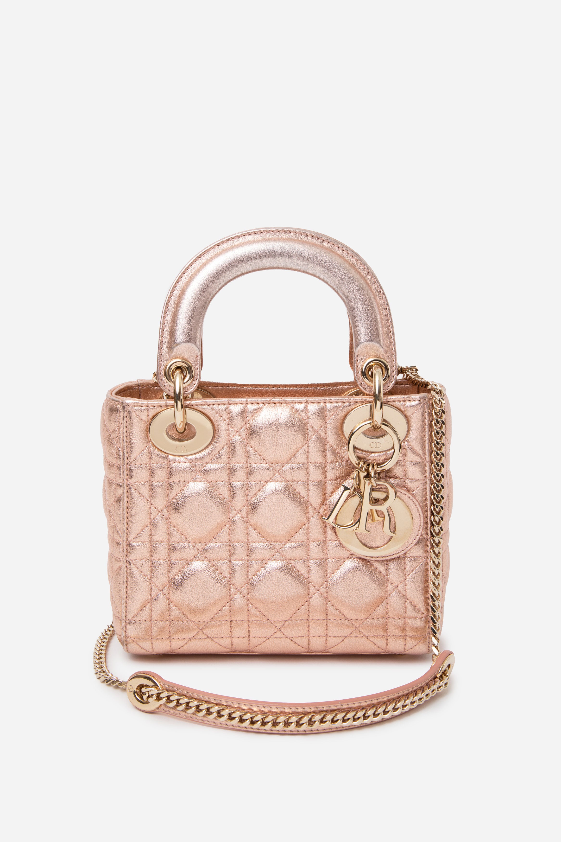 Christian Dior 2019 Pink Metallic Lambskin Mini Lady Dior Handbag