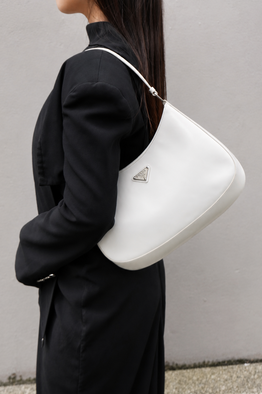 Prada Large Spazzolato Cleo Shoulder Bag White