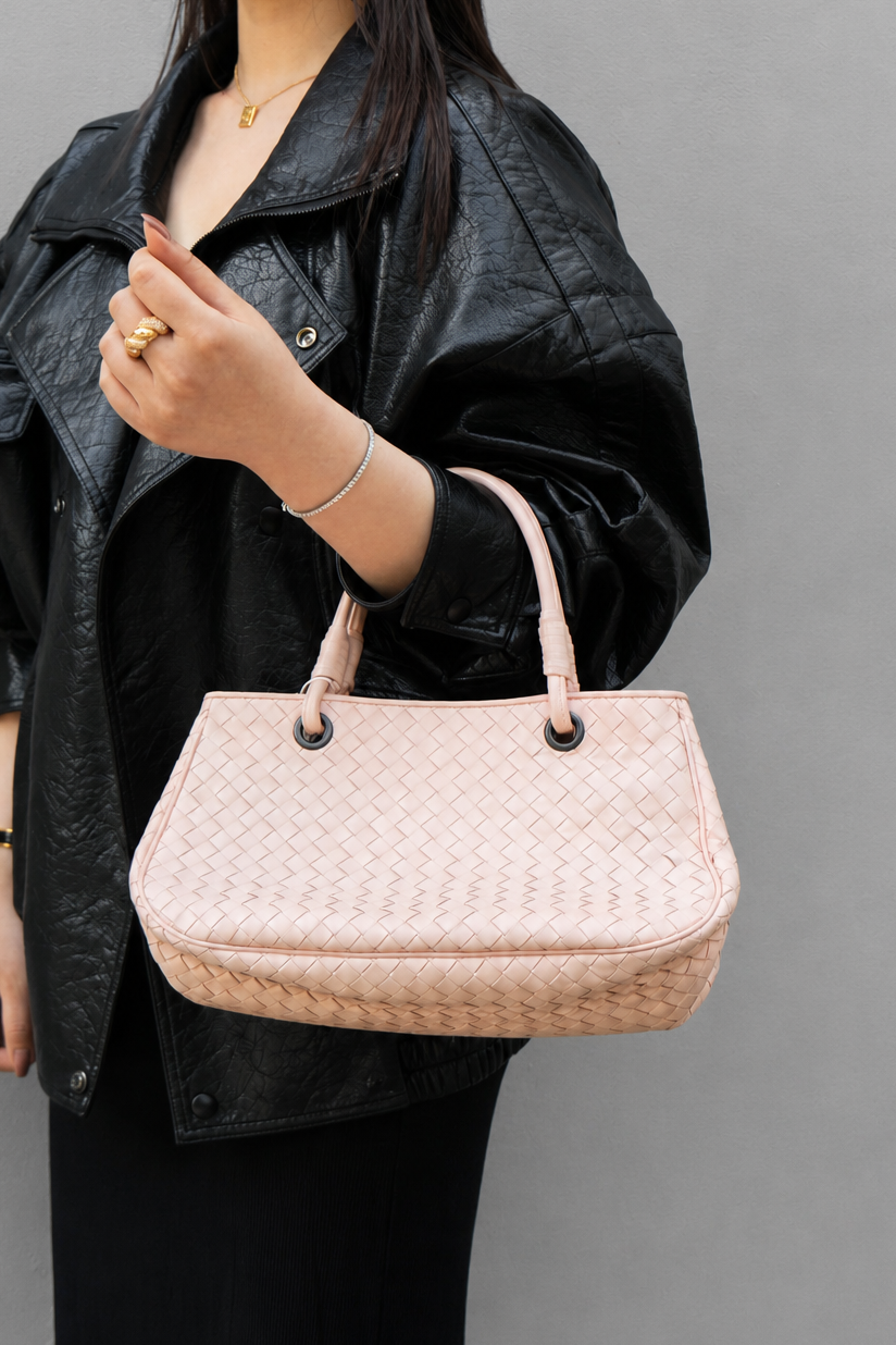 Bottega Veneta Leather Small Intrecciato Shoulder Bag Pink