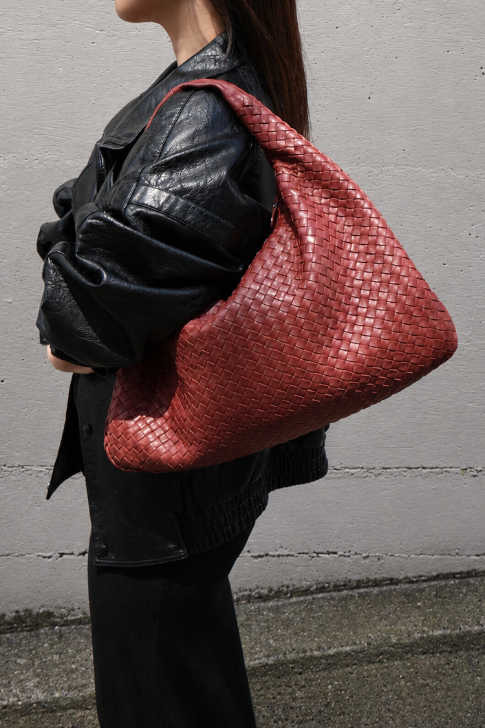 Bottega Veneta Red Intrecciato Veneta Hobo