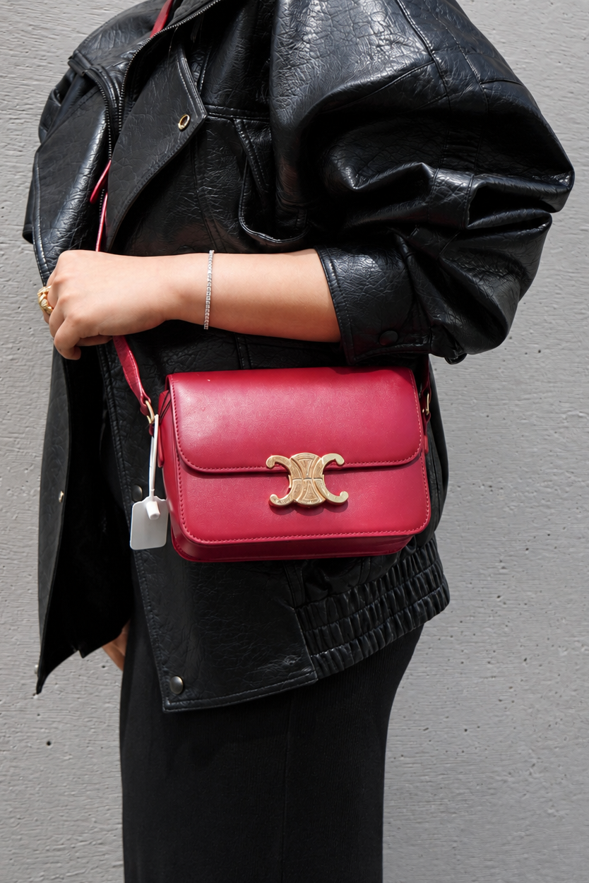 Celine 2019 Red Calfskin Teen Triomphe Shoulder Bag