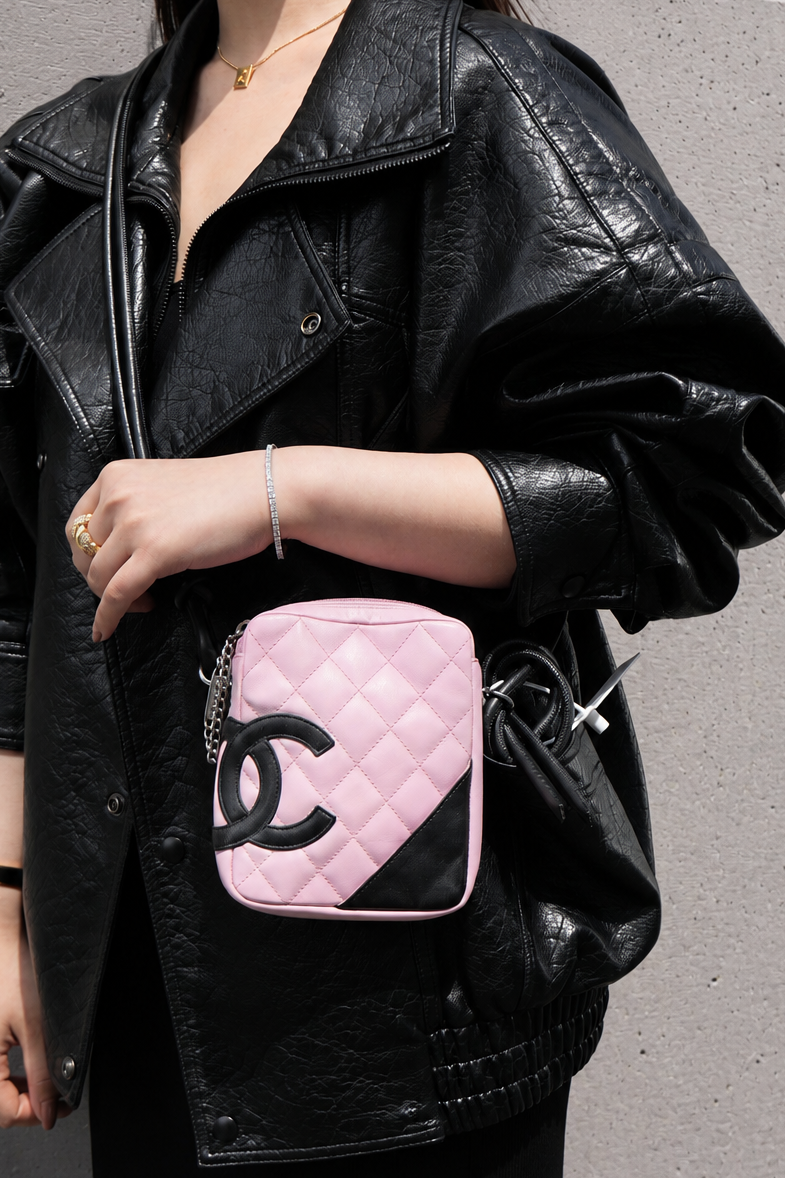 Pre-Owned Chanel 2005 Pink Calfskin Quilted Cambon Crossbody Bag