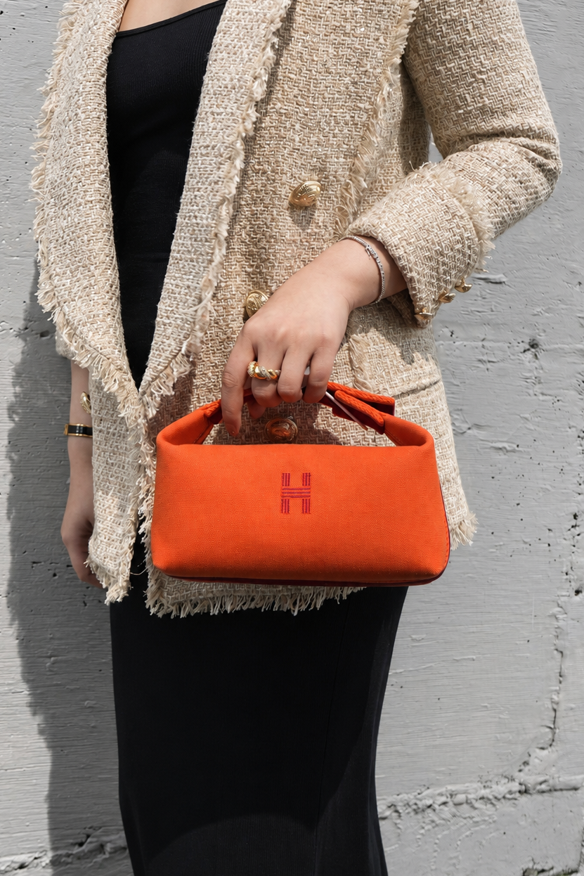 Hermes Canvas Small Bride A Brac Pouch Orange