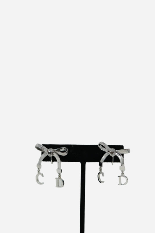 Dior Vintage Bow CD Clip-On Earrings Silver-Tone