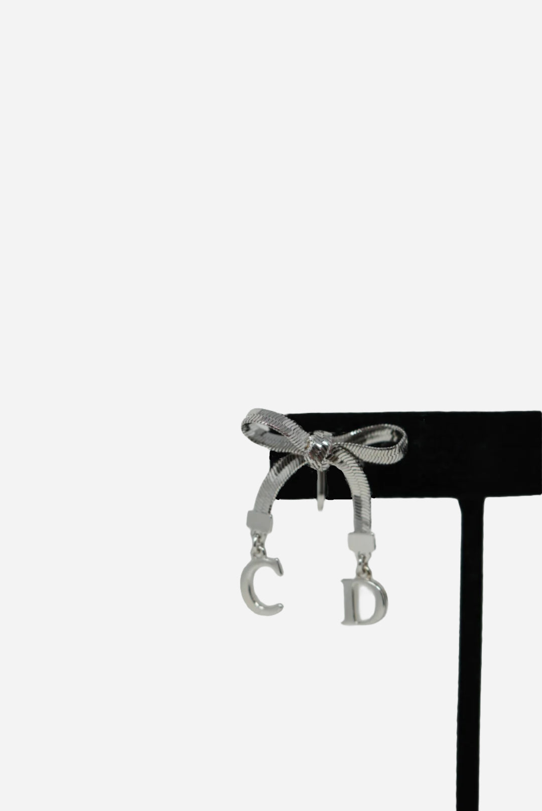 Dior Vintage Bow CD Clip-On Earrings Silver-Tone