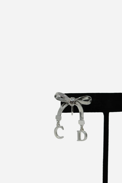 Dior Vintage Bow CD Clip-On Earrings Silver-Tone