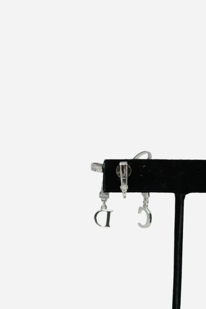 Dior Vintage Bow CD Clip-On Earrings Silver-Tone