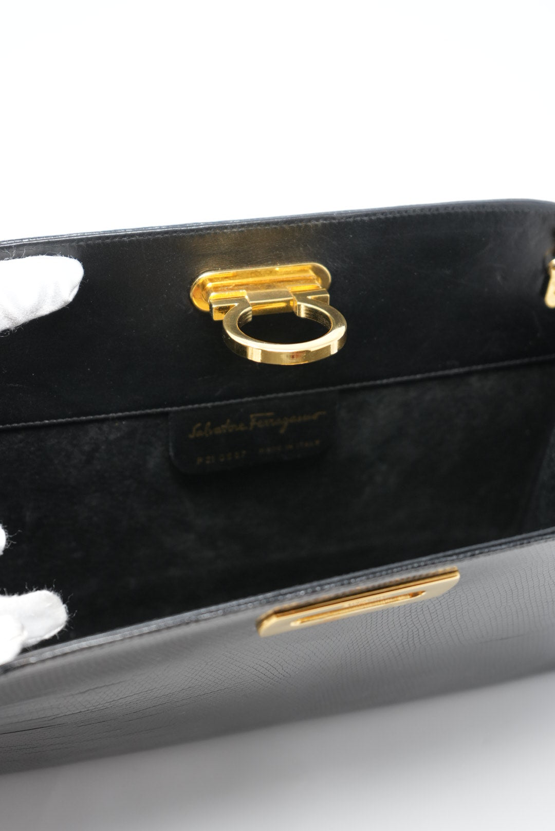 Salvatore Ferragamo Gancini Shoulder Bag Black Calfskin