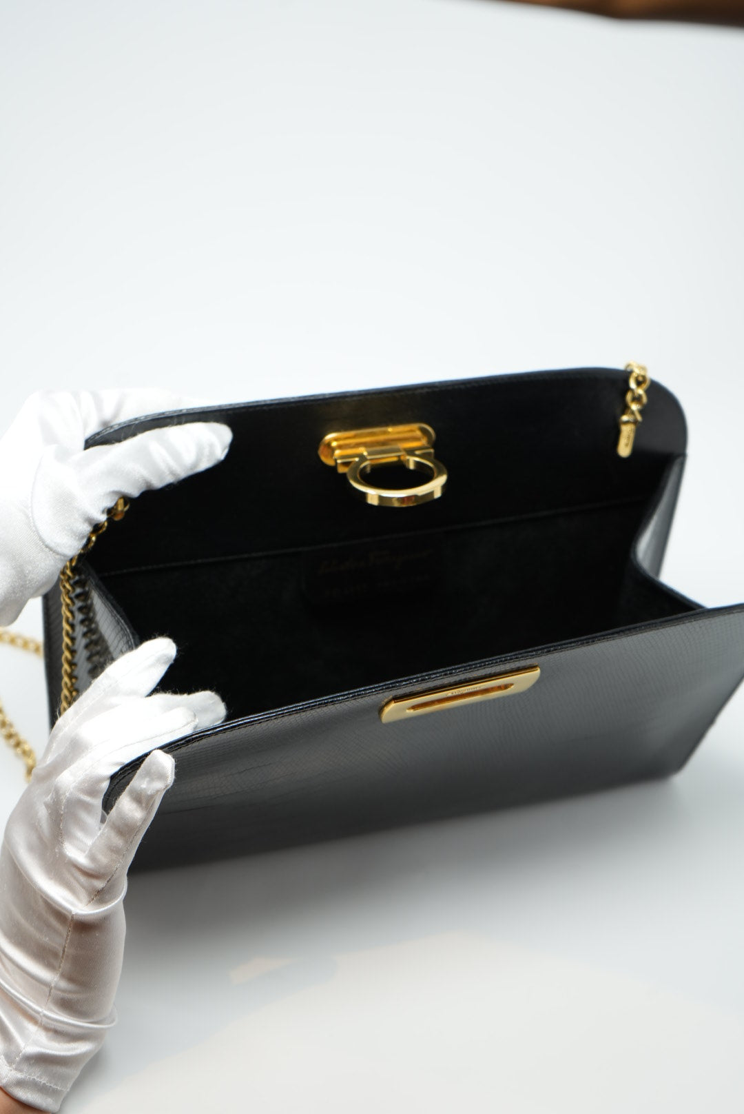 Salvatore Ferragamo Gancini Shoulder Bag Black Calfskin