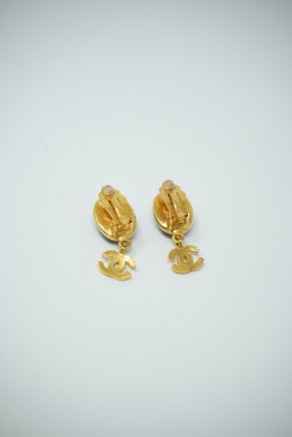 Pre-Owned CHANEL 1995 Gripoix Green Earrings Clip-On-95A