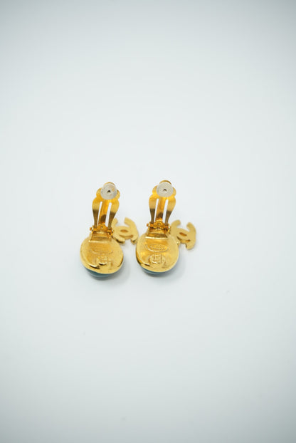 Pre-Owned CHANEL 1995 Gripoix Green Earrings Clip-On-95A