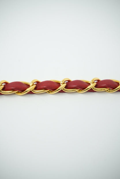 Pre-Owned CHANEL Medallion Gold Red Chain Belt Leather