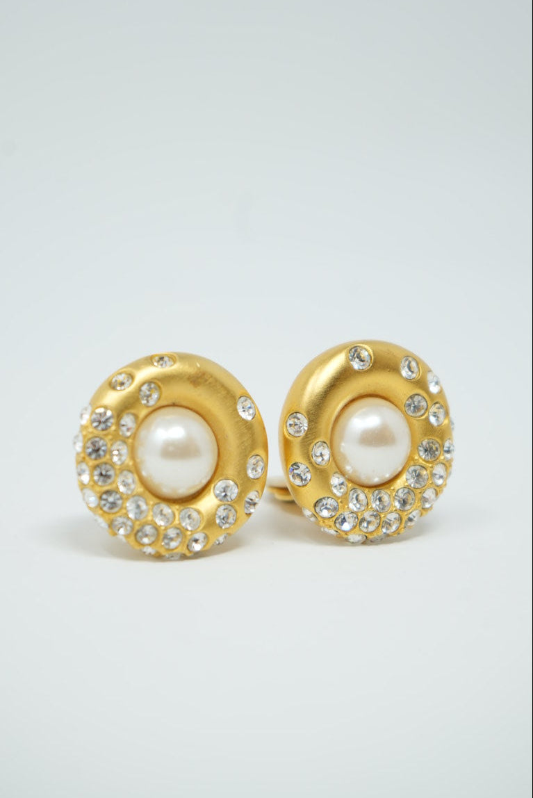 Givenchy Faux Pearl Rhinestone Earrings Clip-On