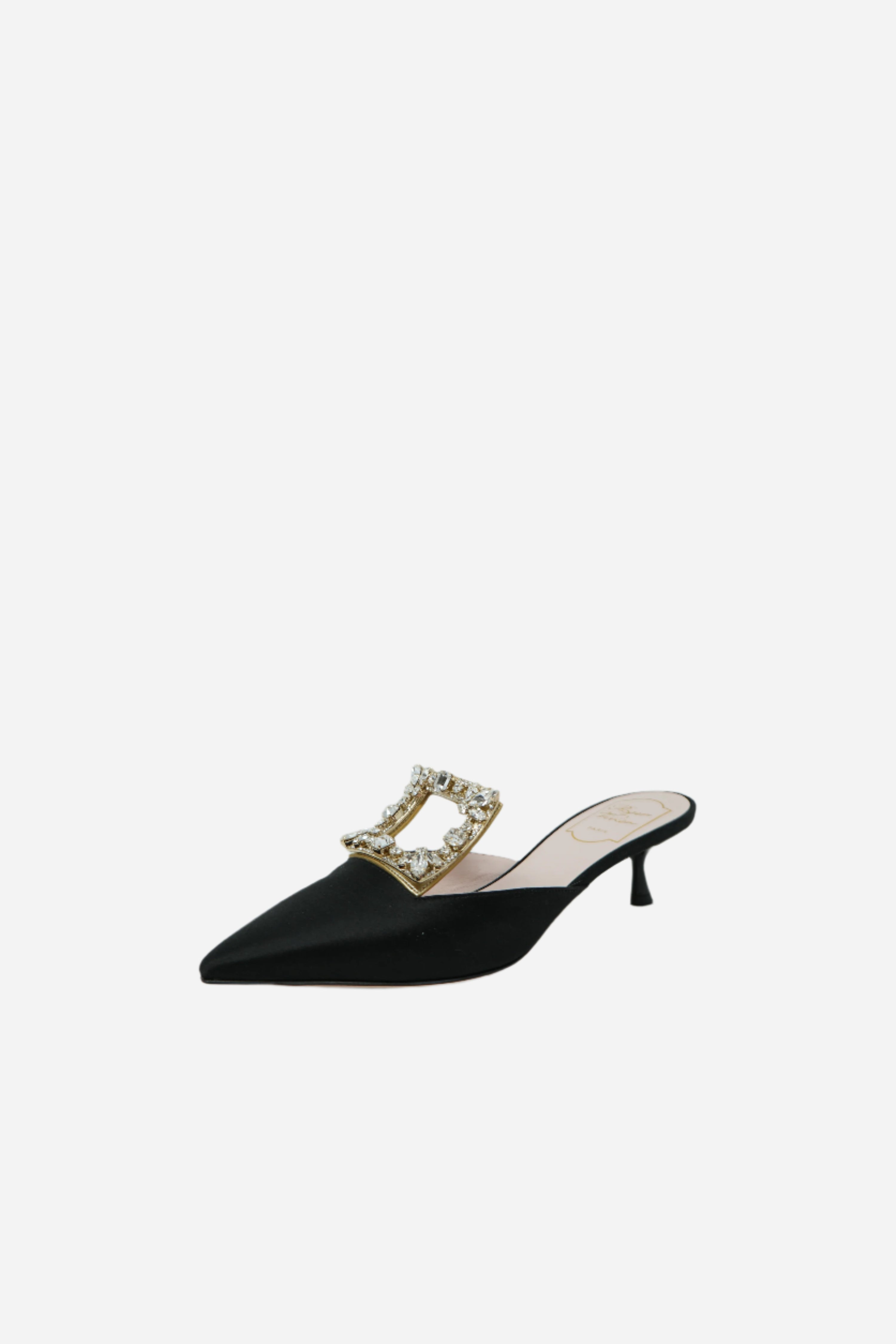 Roger Vivier Satin Crystal Buckle Mules