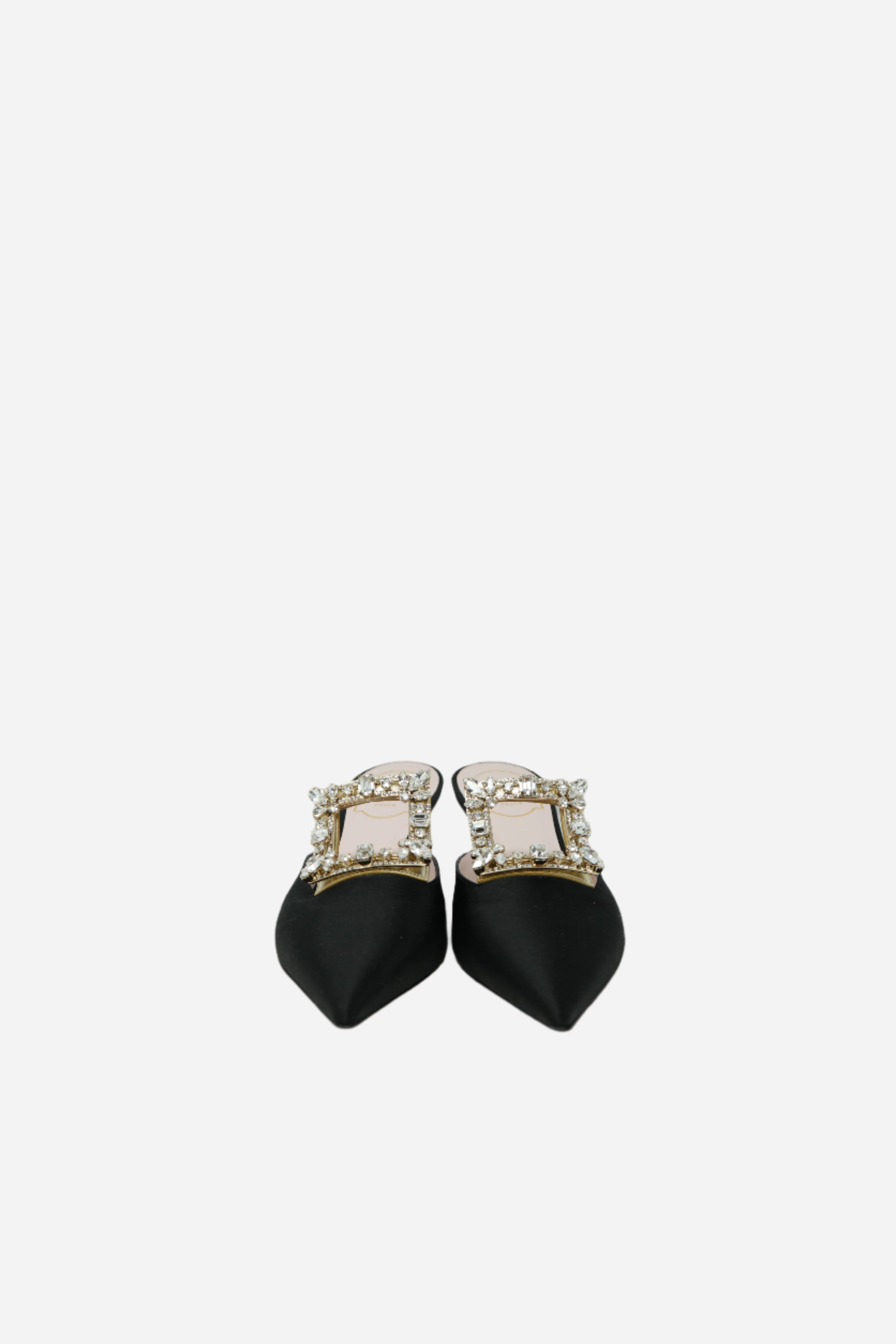 Roger Vivier Satin Crystal Buckle Mules