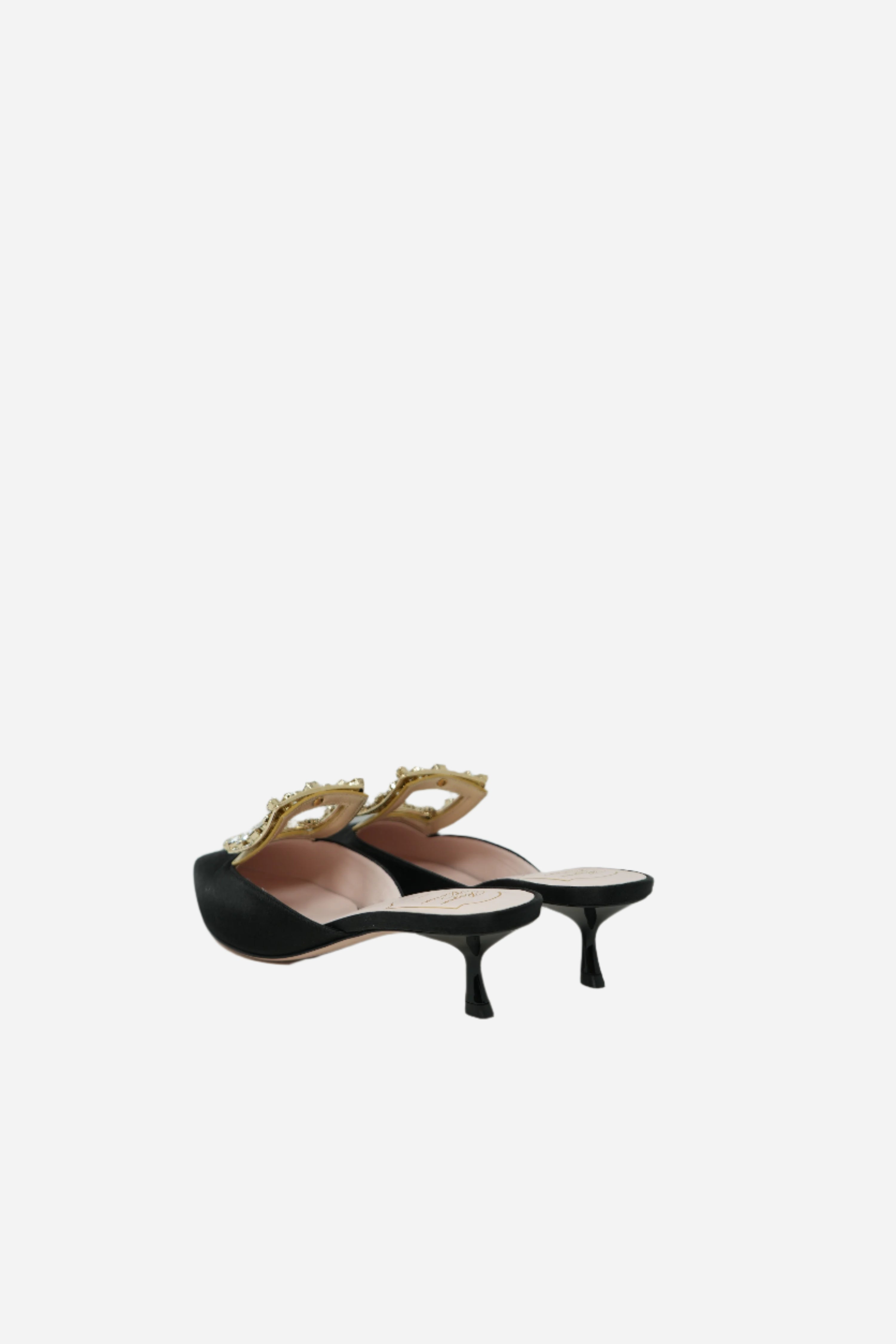 Roger Vivier Satin Crystal Buckle Mules