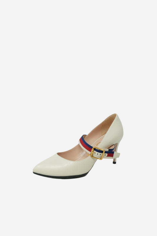 Gucci White Leather Sylvie Pumps