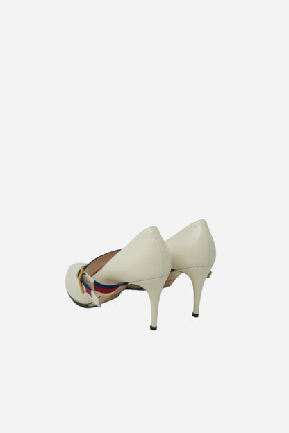 Gucci White Leather Sylvie Pumps