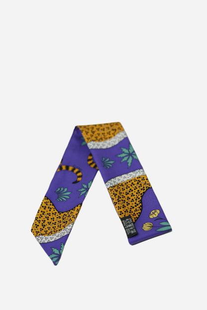 Hermes Purple Leopard Print Twilly W/washing label