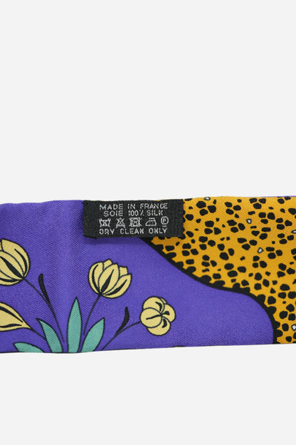 Hermes Purple Leopard Print Twilly W/washing label