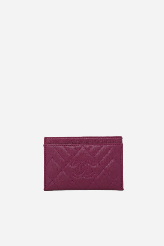 Pre-Owned Chanel Fuchsia Caviar Card Holder
