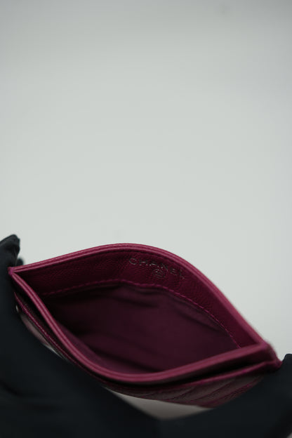 Pre-Owned Chanel Fuchsia Caviar Card Holder