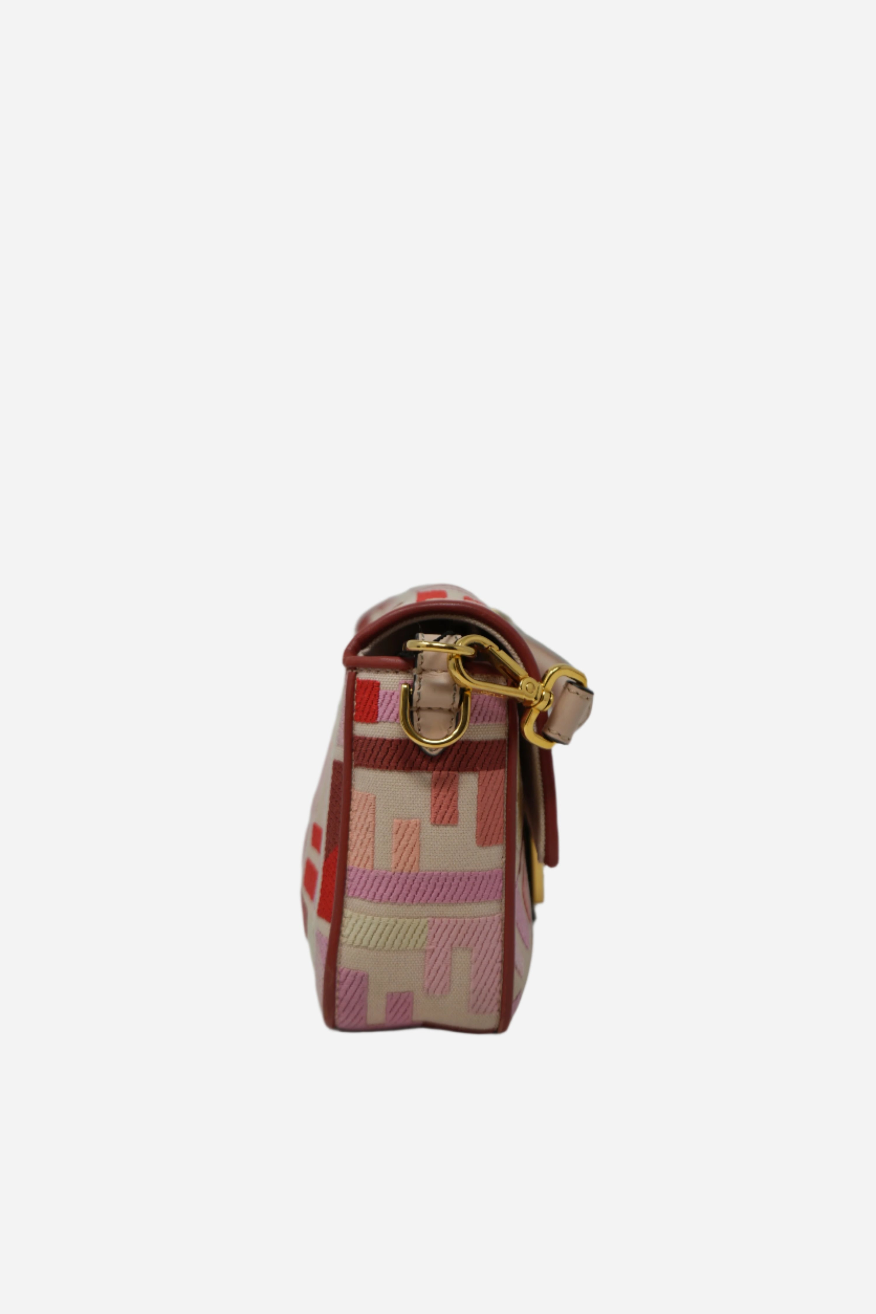 Fendi Canvas Embroidered Baguette Gold-Tone