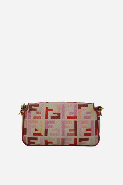 Fendi Canvas Embroidered Baguette Gold-Tone