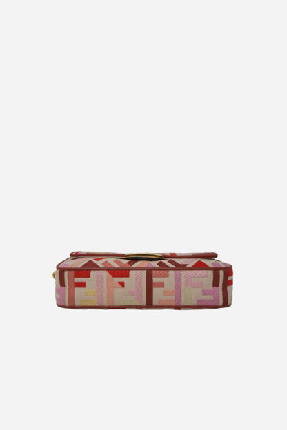 Fendi Canvas Embroidered Baguette Gold-Tone