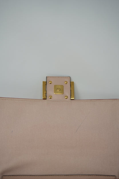 Fendi Canvas Embroidered Baguette Gold-Tone