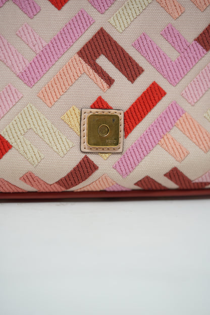 Fendi Canvas Embroidered Baguette Gold-Tone