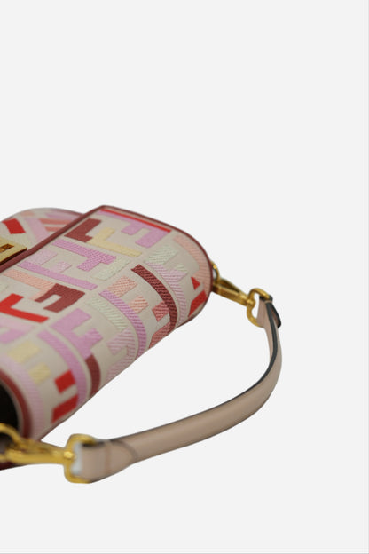 Fendi Canvas Embroidered Baguette Gold-Tone
