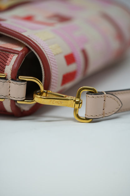 Fendi Canvas Embroidered Baguette Gold-Tone