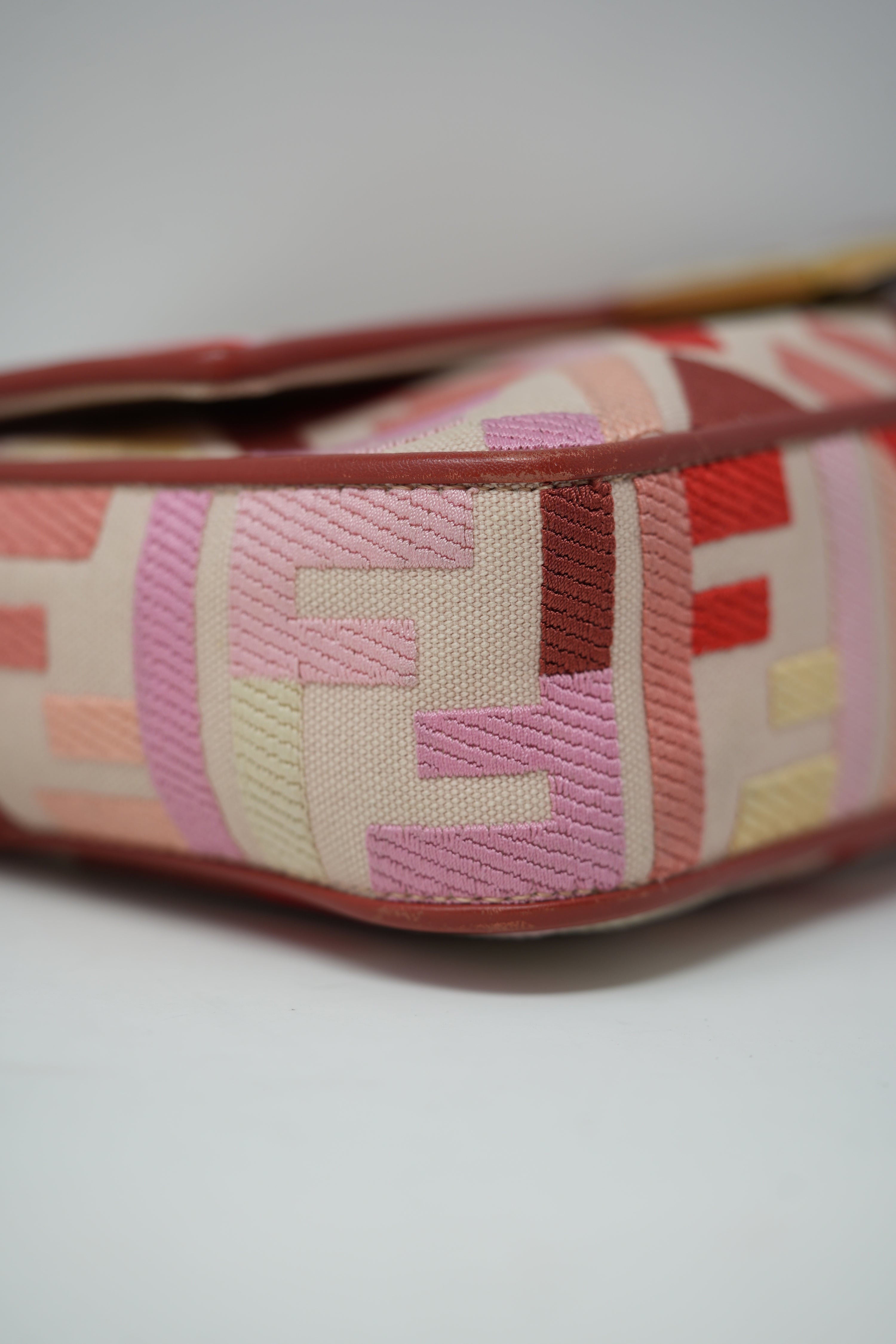 Fendi Canvas Embroidered Baguette Gold-Tone