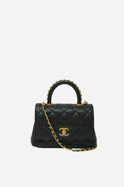 Pre-Owned Chanel Black Caviar Extra Mini Chain Wrapped Coco Handle