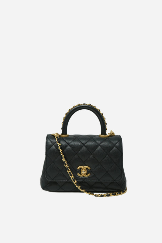 Pre-Owned Chanel Black Caviar Extra Mini Chain Wrapped Coco Handle
