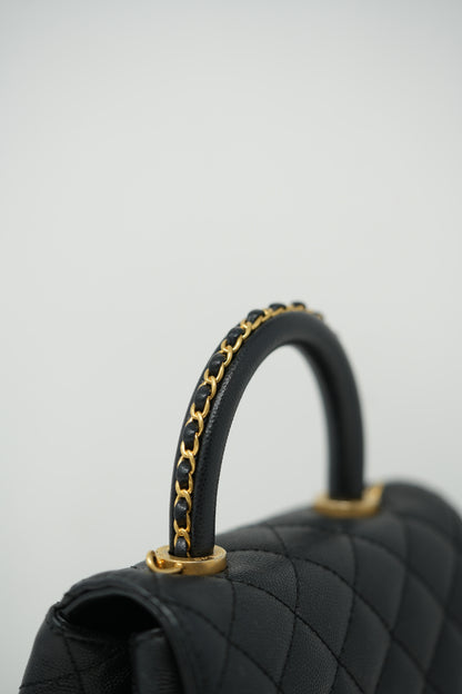 Pre-Owned Chanel Black Caviar Extra Mini Chain Wrapped Coco Handle