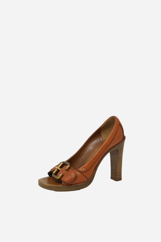 Chloe Brown Leather Platform Pumps