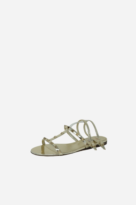 Valentino Gold Rockstud Flat Sandal pvc