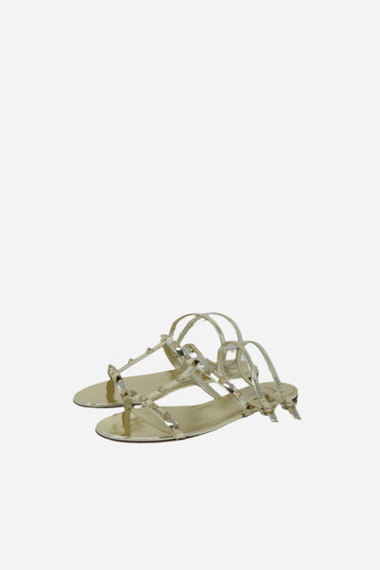 Valentino Gold Rockstud Flat Sandal pvc