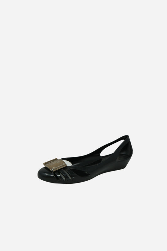 Ferragamo Gold Bow Jelly Flats