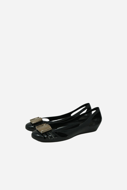 Ferragamo Gold Bow Jelly Flats