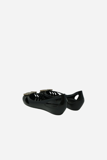 Ferragamo Gold Bow Jelly Flats