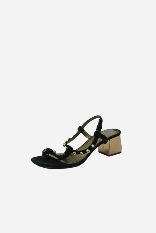 Lanvin Studded Satin T-Strap Sandals
