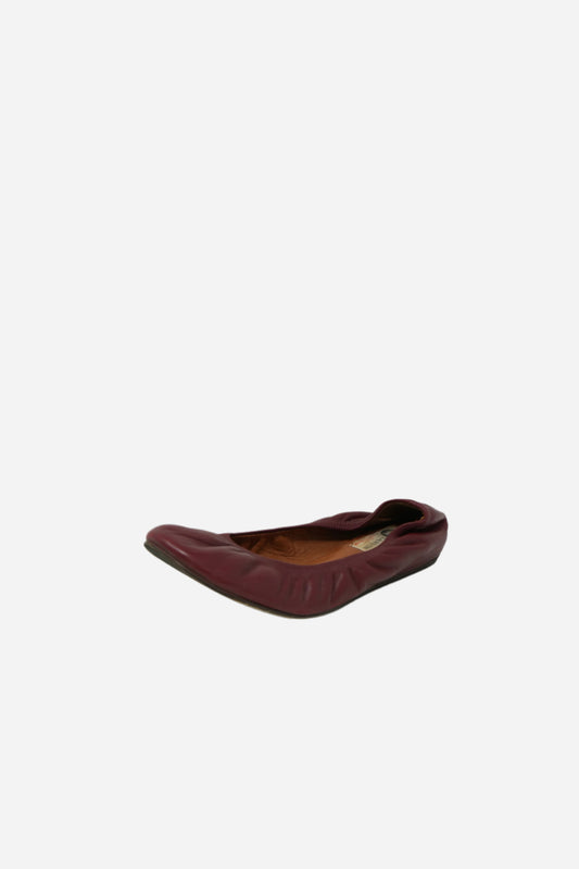 Lanvin Burgundy Leather Ballet Flats