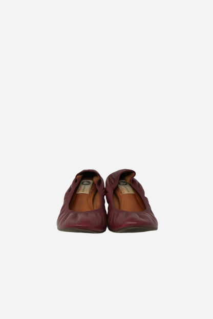 Lanvin Burgundy Leather Ballet Flats