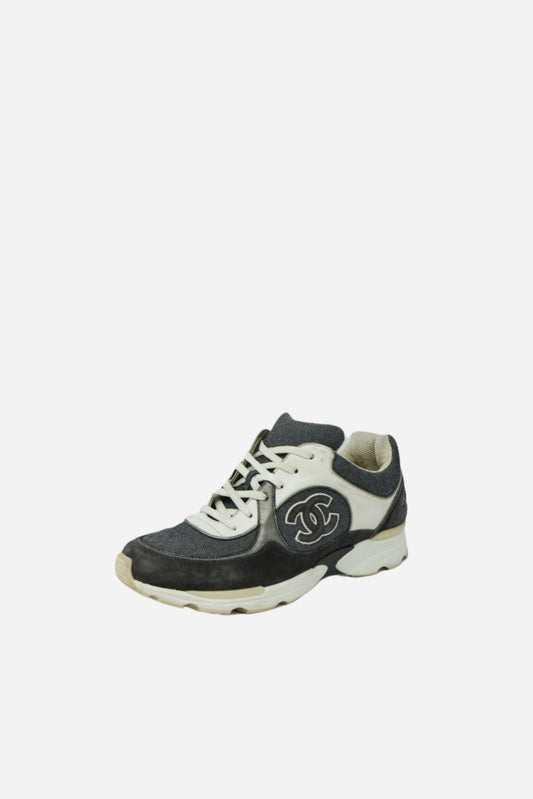 Pre-owned Chanel Mesh Suede CC Logo Sneakers