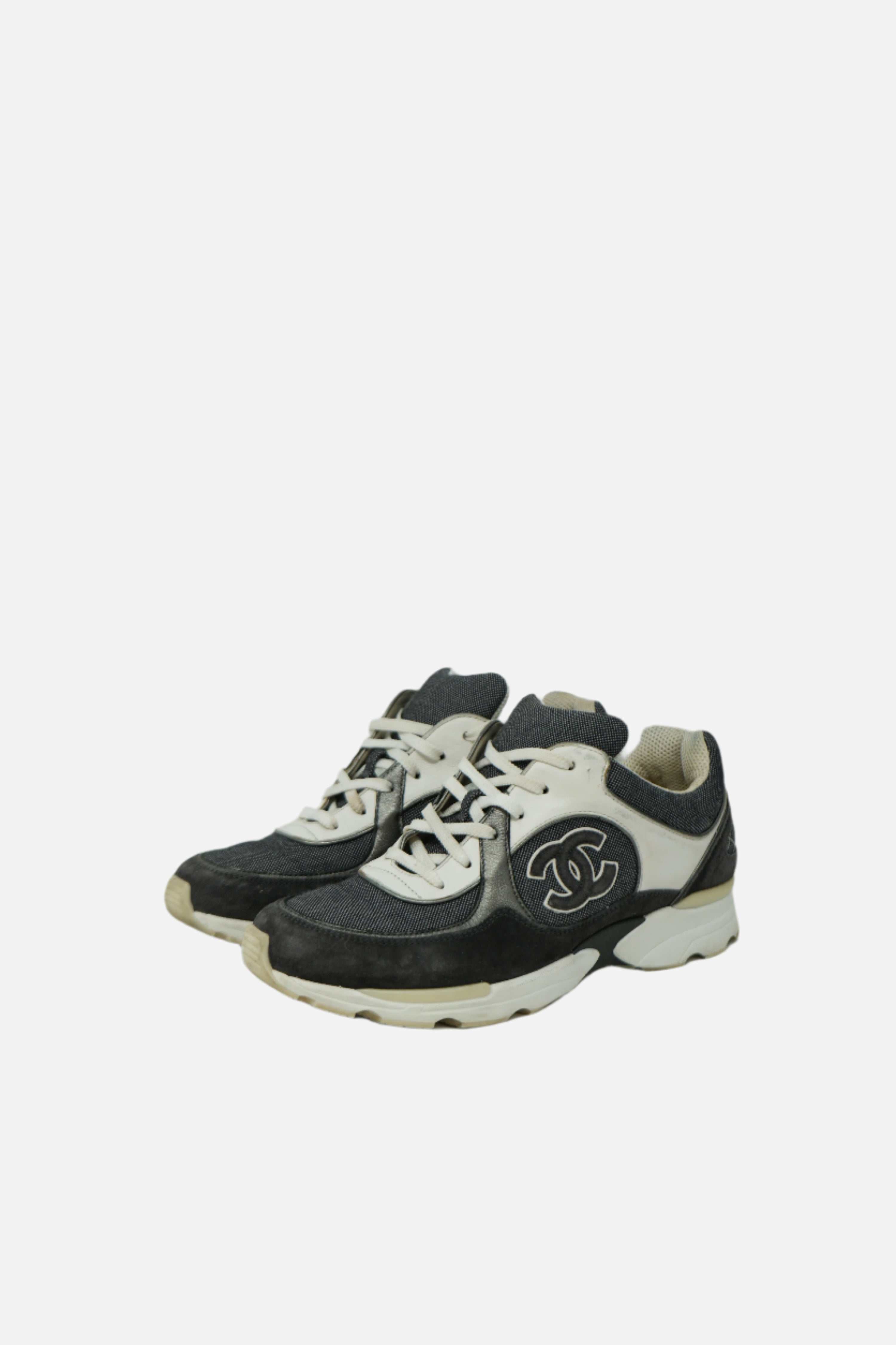 Pre-owned Chanel Mesh Suede CC Logo Sneakers