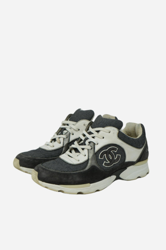 Pre-owned Chanel Mesh Suede CC Logo Sneakers Size 39.5